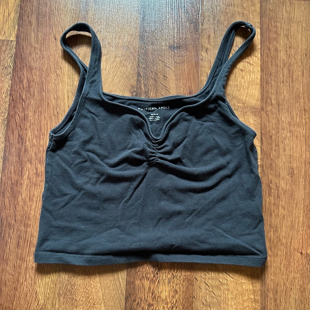 American Eagle Outfitters Black Fitted Crop Tank Top